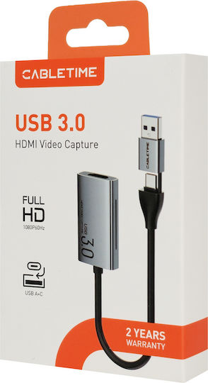 Cabletime Videoaufnahme Ct-achc3-ag Hdmi Usb & Usb-c 4k/30hz Grau Verschiedenes TV- und Videozubehör