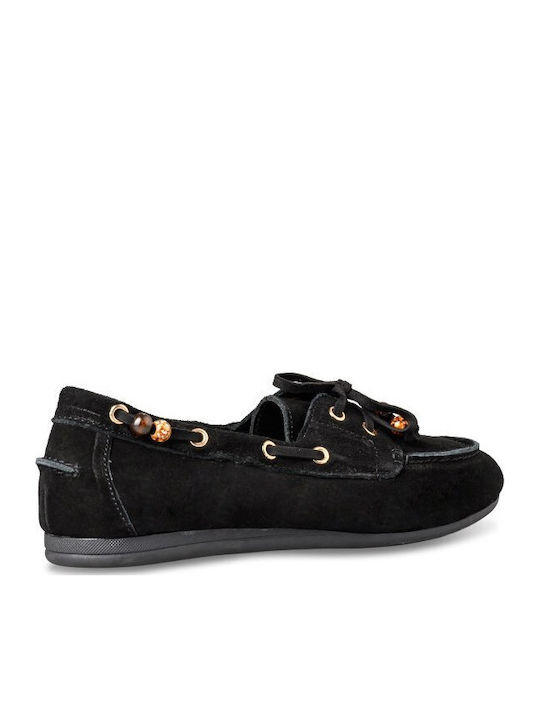 Leather Women's Boat Shoes in Black Colour
