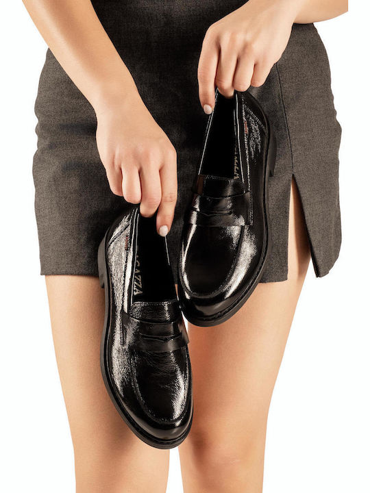 Lackleder Damen Mokassins Schwarz Loafers