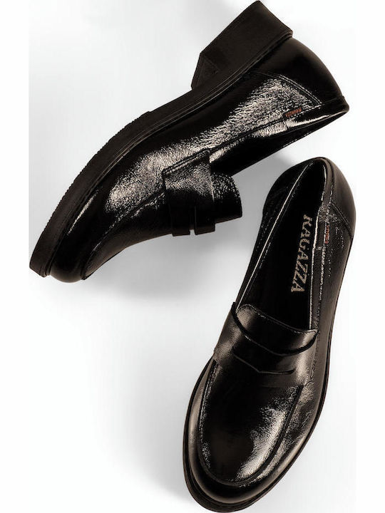 Lackleder Damen Mokassins Schwarz Loafers
