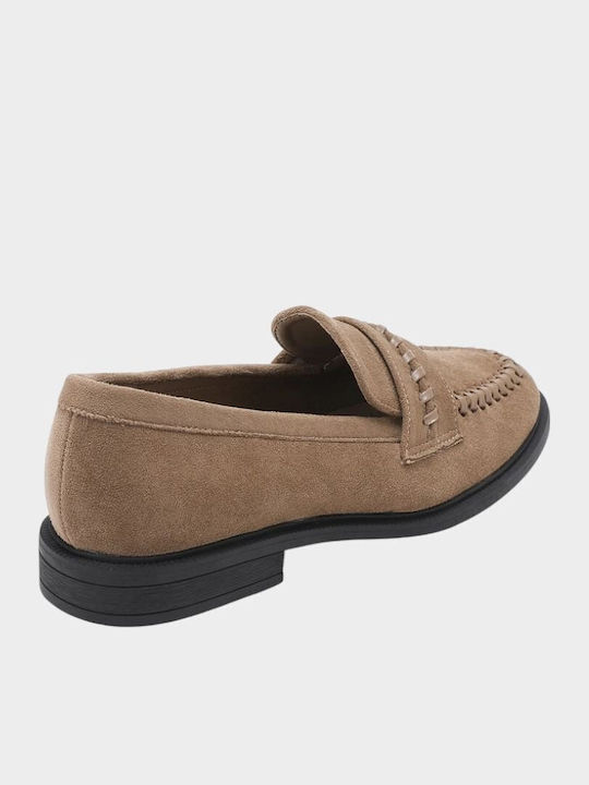 Suede Damen Mokassins in Beigem Farbton