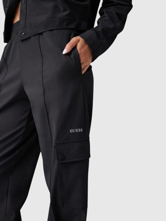 Guess Women's Fabric Cargo Trousers with Elastic in Regular Fit Black