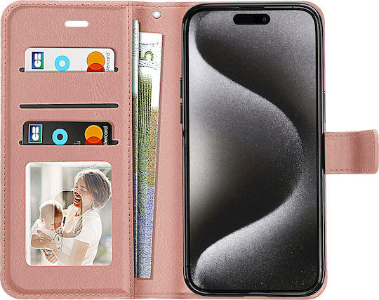 Mayaxess Wallet Case Iphone 15 Pro Max Video Stand Wrist Strap Rose Gold