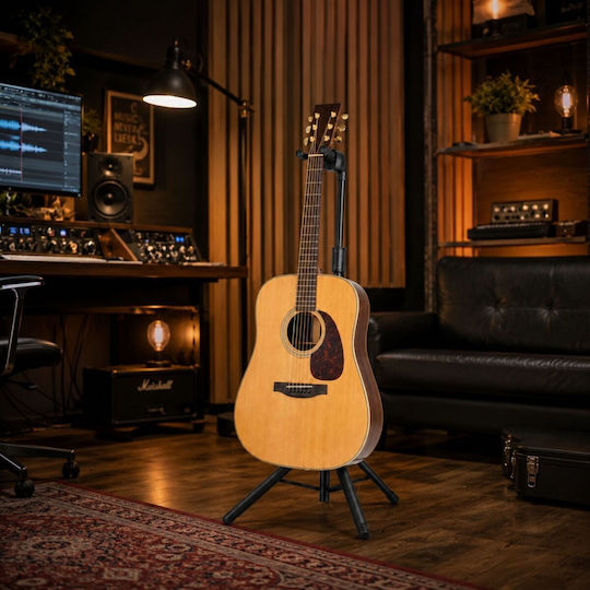 V-tone Deluxe G1 Регулируема Сгъваема Стоманена Черна Стойка за Китара Yoke Holder С Гравитационно Активиращо се Рамо Заключване 77-120 См До 10 Кг