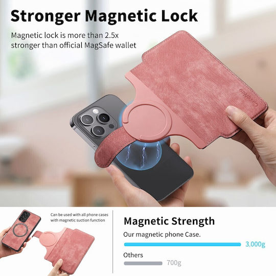 Caseneo MW-03S Magnetic Detachable Wallet Case Smartphones 6.7 Inches Pink Universal Book Cover