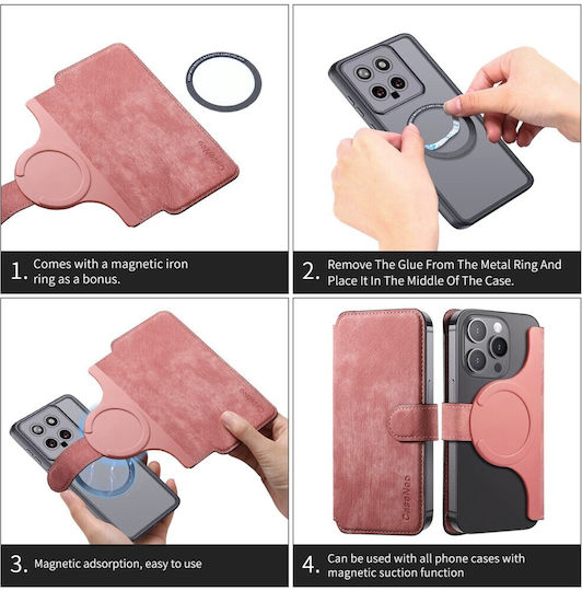 Caseneo MW-03S Magnetic Detachable Wallet Case Smartphones 6.7 Inches Pink Universal Book Cover