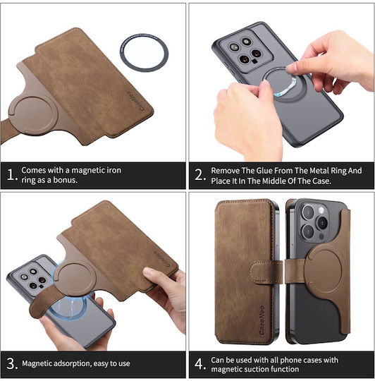 Caseneo Mw-03s Magnetic Detachable Wallet Case Smartphones 6.7 Inches Brown Universal Book Cover
