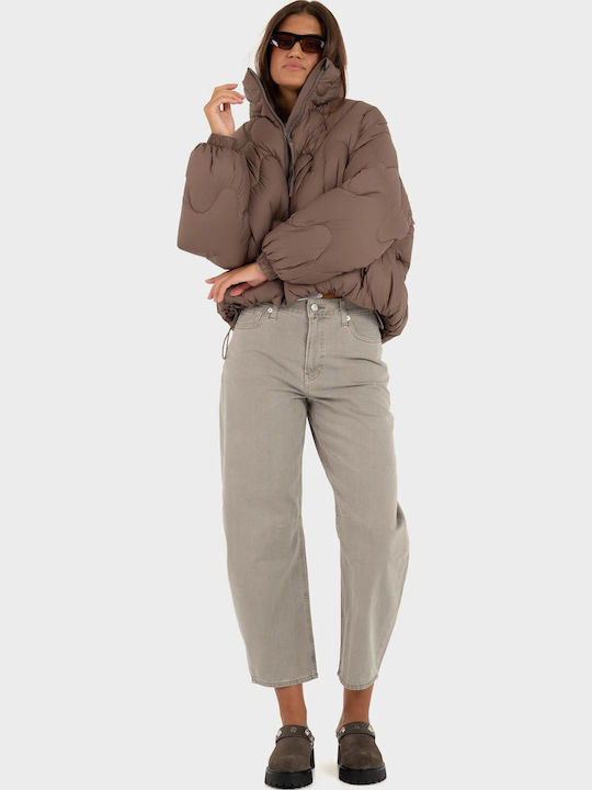 Дамско Puffer Яке Водоустойчиво за Зима Light Brown