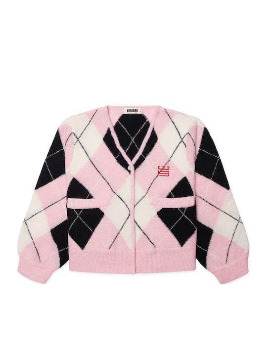 Lange Gestrickte Damen Strickjacke mit Knöpfen Weiß-Blau-Rosa