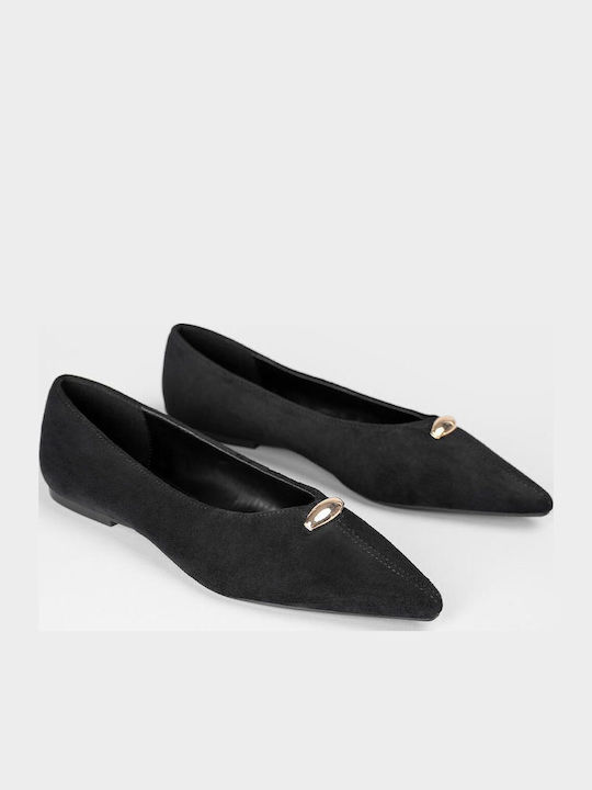 Wildleder Damen Ballerinas Spitz zulaufend Schwarze
