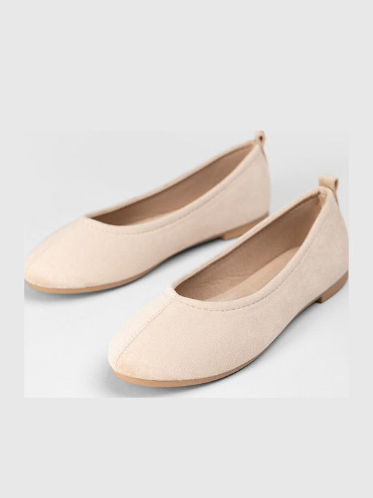 Suede Damen Ballerinas Spitz zulaufend Beige
