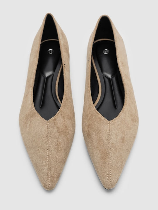 Suede Damen Ballerinas Spitz zulaufend Beige