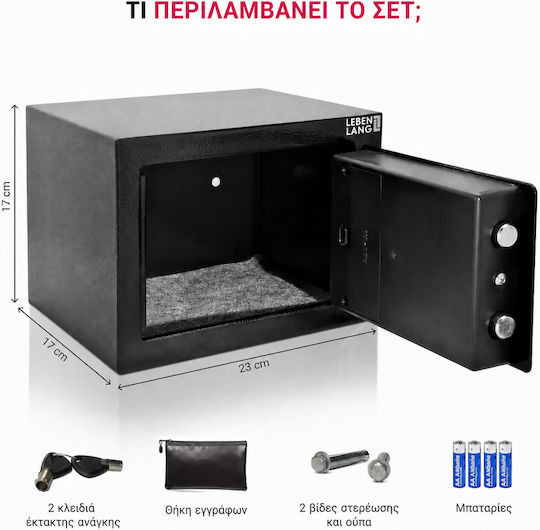 LEBENLANG Seif Rezistent La Foc Cu Închidere Digitală Și Cheie M23xL17xÎ17cm