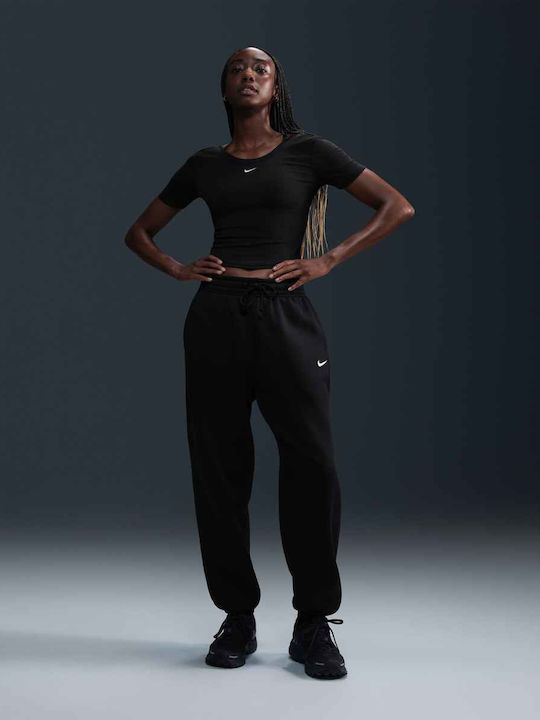 Sportswear Ψηλόμεσο Παντελόνι Φόρμας με Λάστιχο Fleece Μαύρο