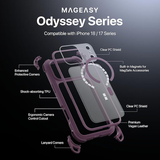 Калъф Mageasy Odyssey Каишка За Врата Rugged Съвместим С Magsafe Черен За iPhone 18 Pro Max/17 Pro Max