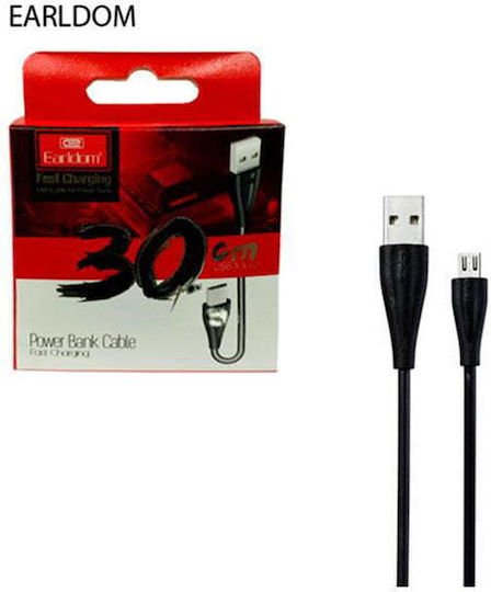 Earldom Regular USB 2.0 to micro USB Cable Μαύρο 0.3m EC-S010m 1τμχ