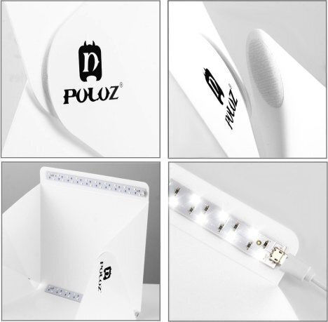 Puluz Portable Photo Box 22x23x24cm 2 Led Lamps 2 Backgrounds