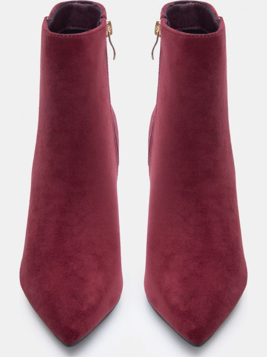 Suede Women's Ankle Boots with High Heel Burgundy