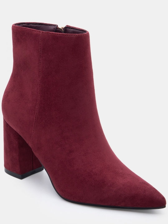 Suede Women's Ankle Boots with High Heel Burgundy