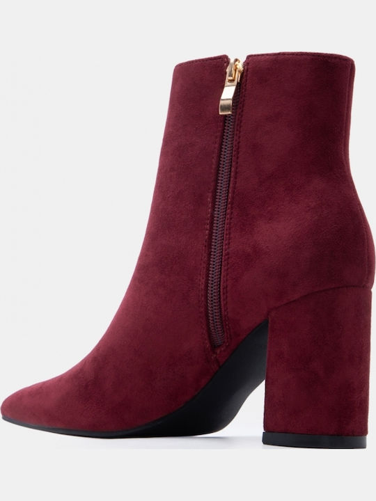 Suede Women's Ankle Boots with High Heel Burgundy
