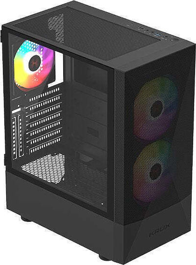 Krux Vako Pro Gaming Midi Tower Computer Case with Side Window and ARGB Lighting Black