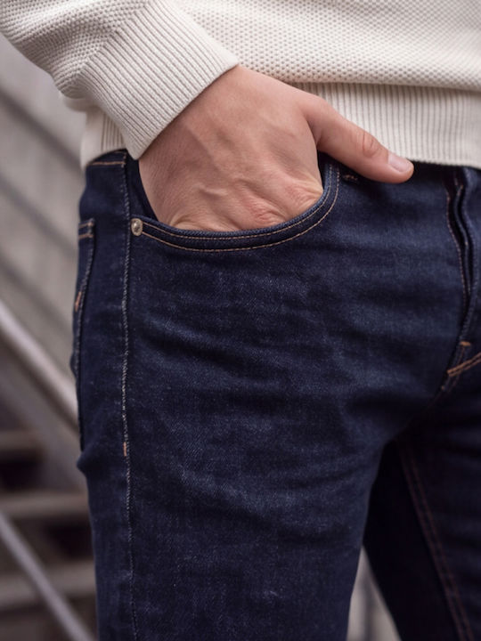Men's Elastic Slim Fit Dark Blue Jeans Pants