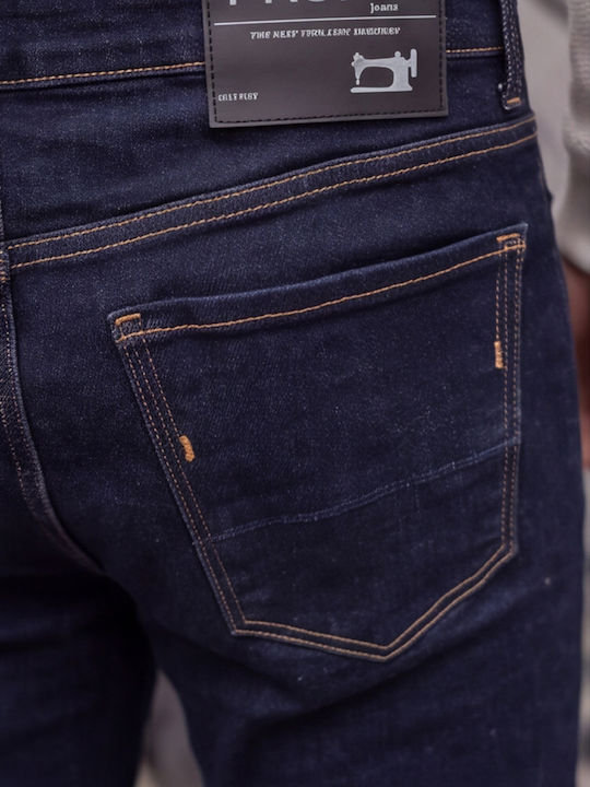 Men's Elastic Slim Fit Dark Blue Jeans Pants