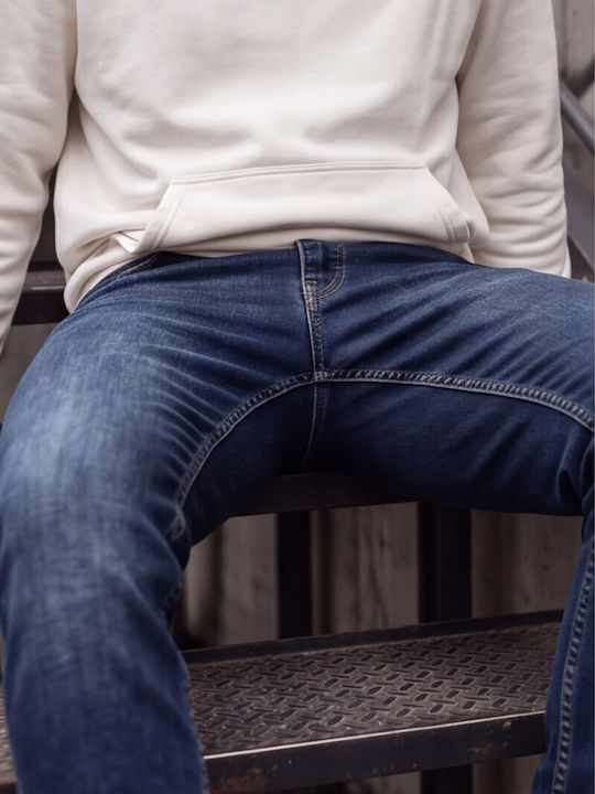 Men's Elastic Slim Fit Dark Blue Jeans Pants