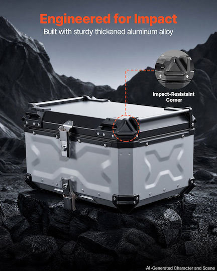 Vevor Motorrad-Topcase Aluminium 65lt Silber