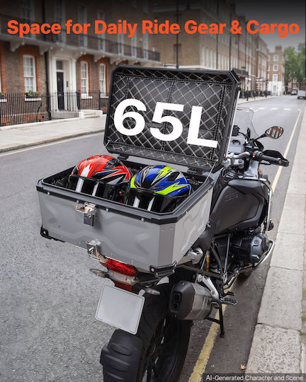 Vevor Motorrad-Topcase Aluminium 65lt Silber