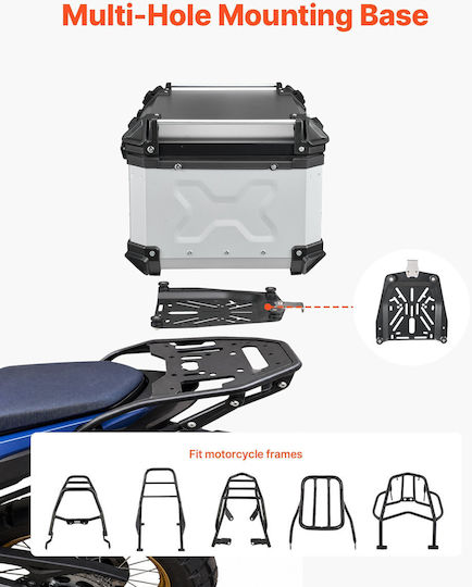 Vevor Motorrad-Topcase Aluminium 65lt Silber