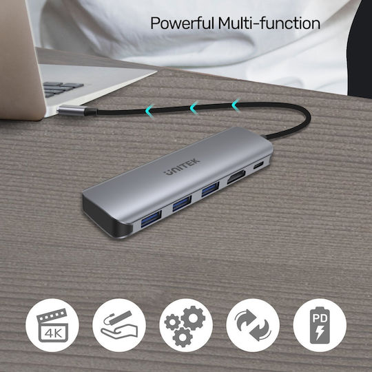 Unitek USB-C Docking Station με HDMI 4K PD Γκρι (H1107E)