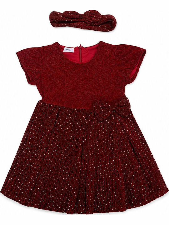 Girls Dress Short Sleeve with Sequins Burgundy