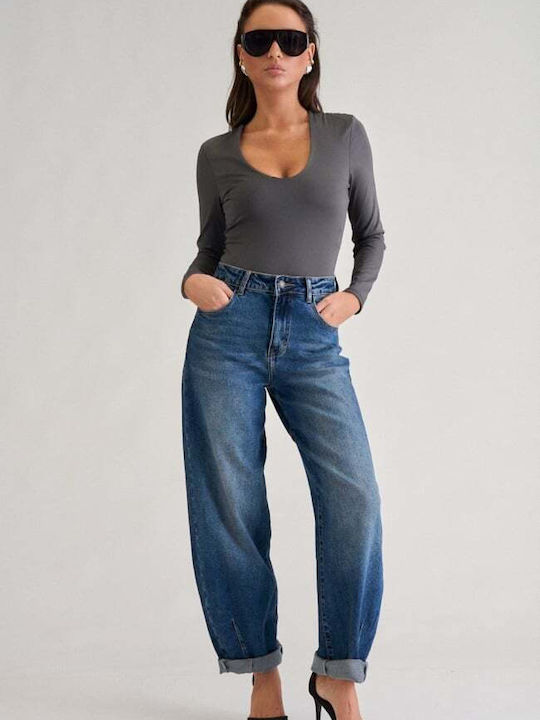 Decoro Damen-Bodysuit mit tiefem Dekolleté Anthrazit