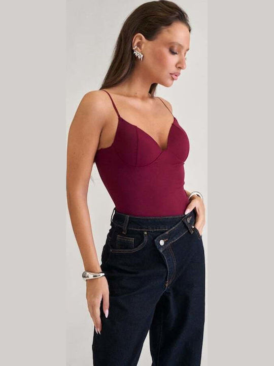 Damen-Bodysuit Mit Verstärkung Burgundisch