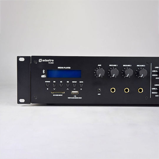 Adastra V-242 Commercial Power Amplifier 2 Zone 240W/100V Equipped with USB/FM/Bluetooth Black