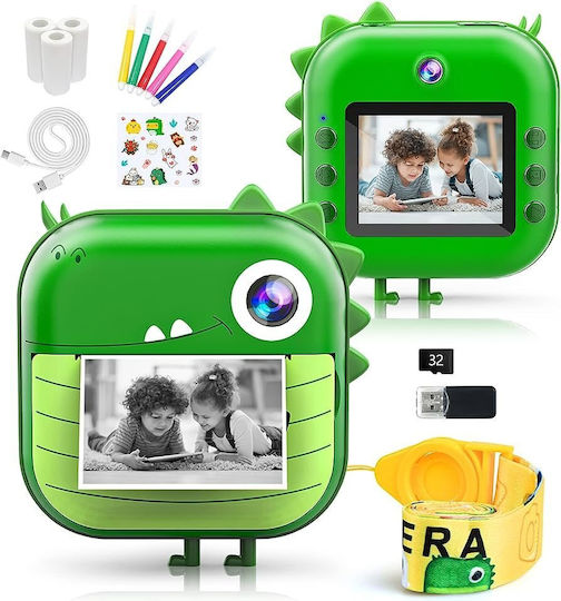 M2 Δεινόσαυρος Children's Camera 48MP with Thermal Printing Green
