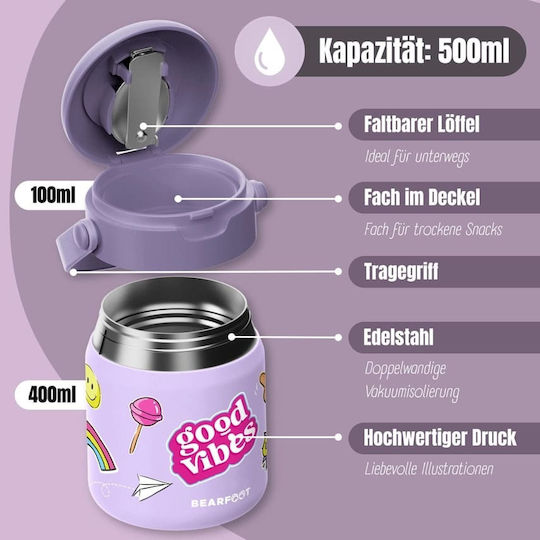 Bearfoot Edelstahl Kinderlebensmittelbehälter 0,5l Lila