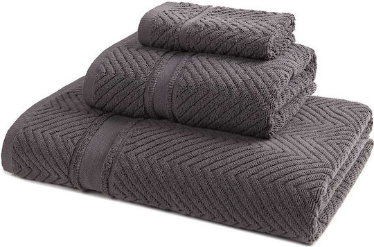 Αιγαίον Σετ Πετσέτες Μπάνιου 3τμχ Dark Grey Βάρους 600gr/m²