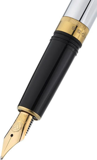 Cross Polished Chrome Fountain Pen Medium Silver With Black Ink