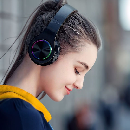 GLOWING Ασύρματα / Ενσύρματα Over Ear Ακουστικά με 6 ώρες Λειτουργίας Μαύρα
