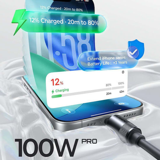 Lisen Cablu USB-C tată - USB-C 100W Gri 3m YL0126010031