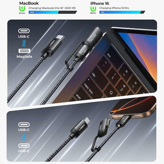 Lisen Cablu Magnetic / Braided USB-C tată - USB-C 140W Gri 2m YL0124070021