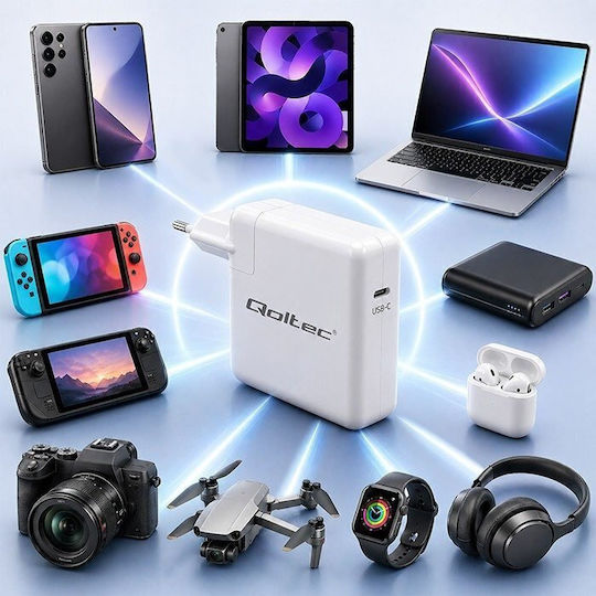 Qoltec USB-C Laptop-Ladegerät 96W und mit Steckerset