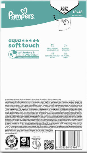 Pampers Aqua Soft Touch Hypoallergenic Baby Wipes with 99% Water, Fragrance Free, Alcohol-Free & Parabens Free 18x48pcs