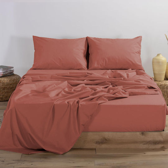 Nef-Nef Homeware Чаршаф King Size с Ластик 180x200+35см. Basic Теракота