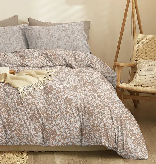 Cokitex Marta Pansy Set Bed Sheets Double with Rubber Hugger 150x200+30cm Mocha 4 Pieces
