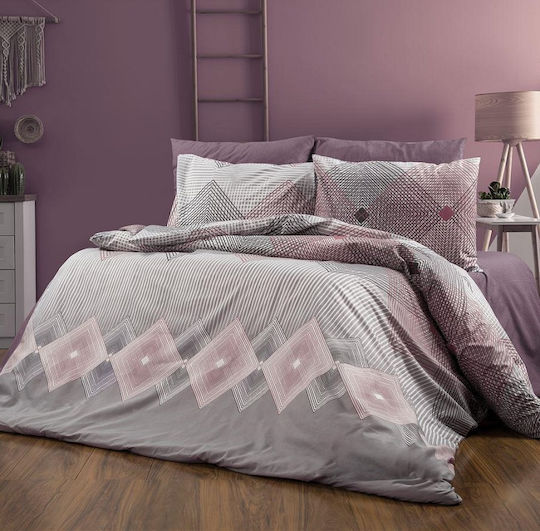 Dimcol Bettwäsche-Set Einzel 160x240cm. Grey-burgundy 3Stück