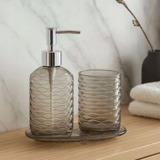 Bathroom Solutions Комплект аксесоари за баня Стъклен Бежов 3 бр
