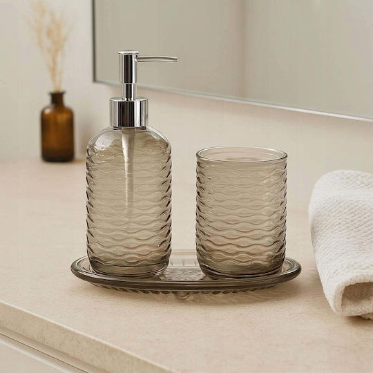 Bathroom Solutions Комплект аксесоари за баня Стъклен Бежов 3 бр